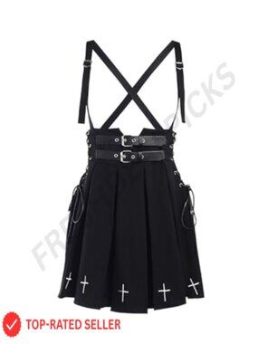 Pleated Skirt High Waisted Gothic Halter Midi Punk Lace-Up A-Line